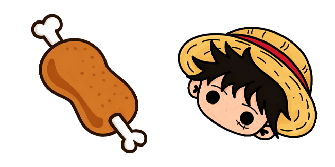 Kawaii One Piece Luffy Straw Hat Face & Meat Cursor