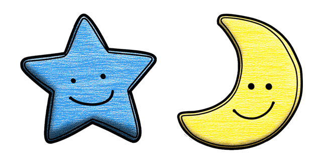Crayon Blue Star & Moon Cursor