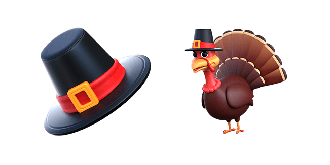 Thanksgiving Day Pilgrim Hat & Turkey In Hat 3D Cursor