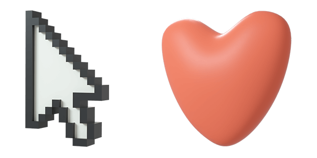 Pixel Arrow & Heart 3D Cursor