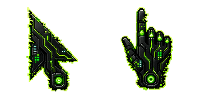 Green Cyber Arrow & Robot Hand Pixel Cursor