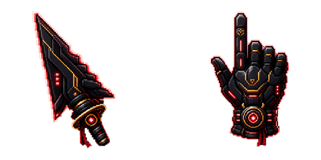Red Cyber Samurai Arrow-Blade & Hand Pixel Cursor