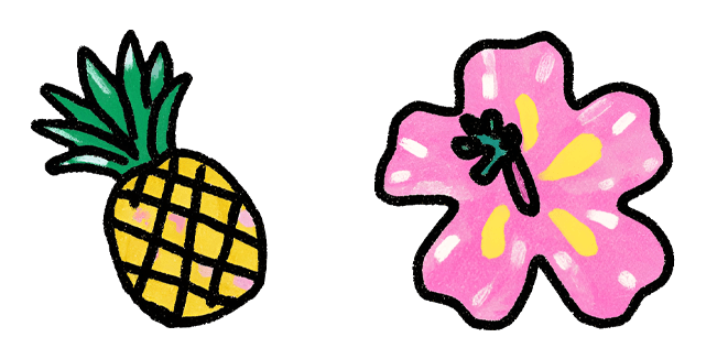 Hand-Drawn Pineapple & Hibiscus Flower Cursor