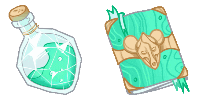 Green Potion Flask & Spell Book Animated Cursor