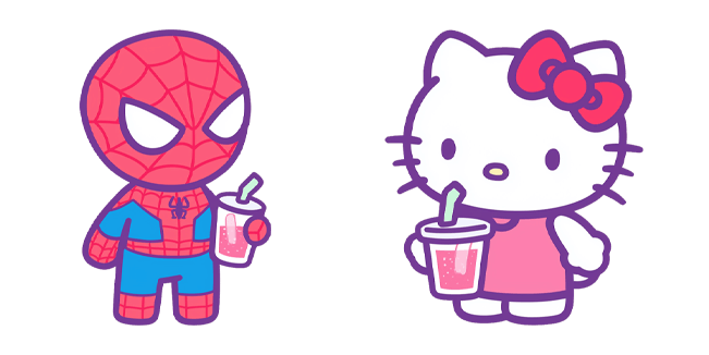 Chibi Spider-Man & Hello Kitty Bubble Tea Cursor