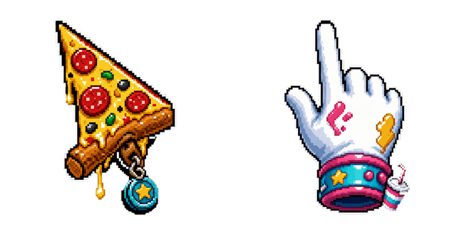 Pizza Slice & Party Glove Pixel Cursor