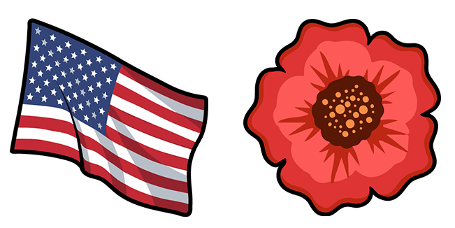 Memorial Day American Flag & Red Poppy Cursor