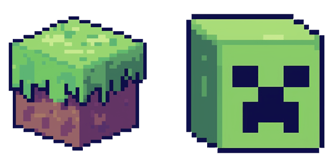 Minecraft Grass Block & Creeper Face Cursor