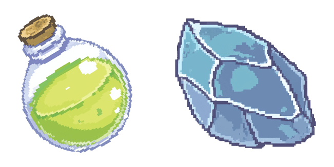 Pixel Green Potion & Blue Gemstone Cursor