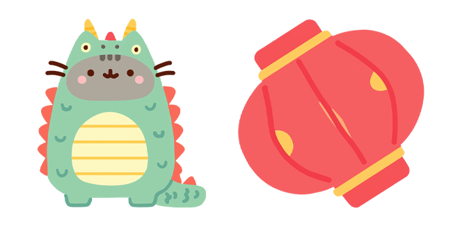 Kawaii Pusheen Dragon and Red Lantern Cursor