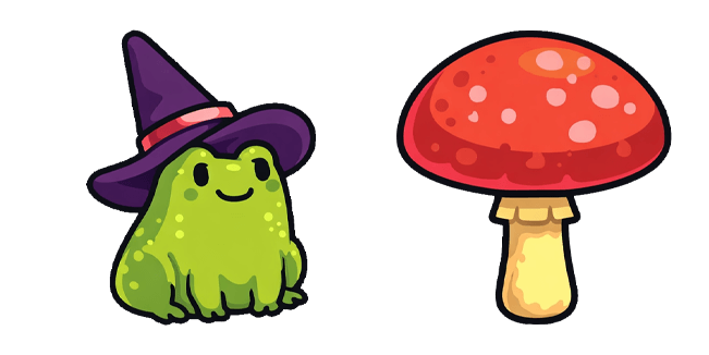 Kawaii Witch Frog & Red Mushroom Cursor