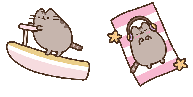 Pusheen on Surfboard & Beach Towel Animated Cursor