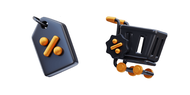 Black Discount Tag & Shopping Cart 3D Cursor