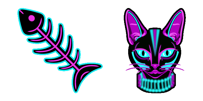 Neon Fish Skeleton & Cat Animated Cursor