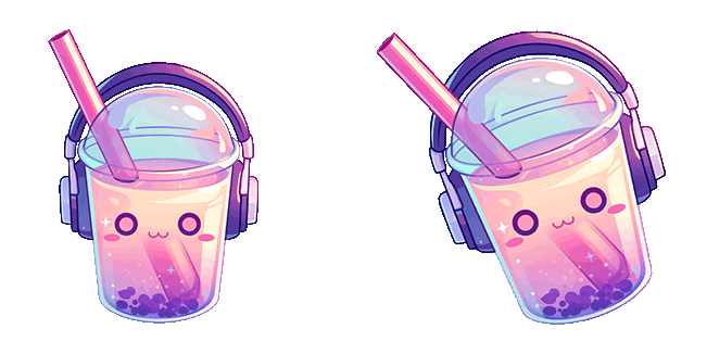 Kawaii Bubble Tea Cup With Headphones Animated Cursor