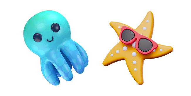 Blue Cute Octopus & Yellow Starfish 3D Cursor