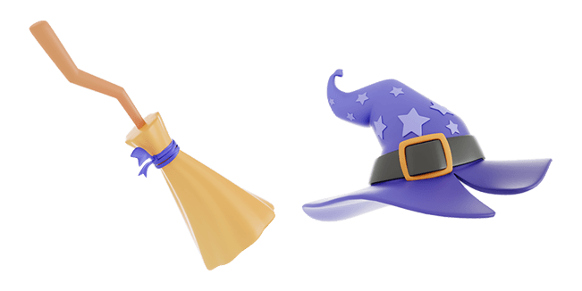 Halloween Witch Hat & Broom 3D Cursor