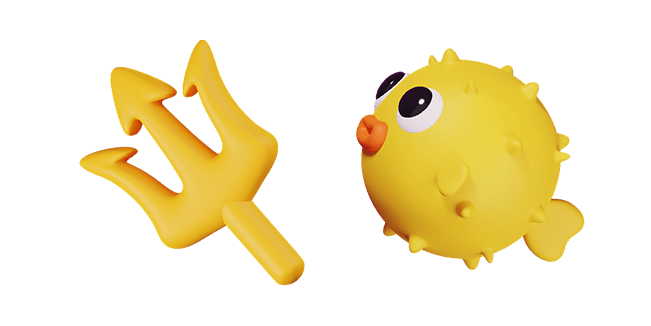 Yellow Trident & Puffer Fish 3D Cursor