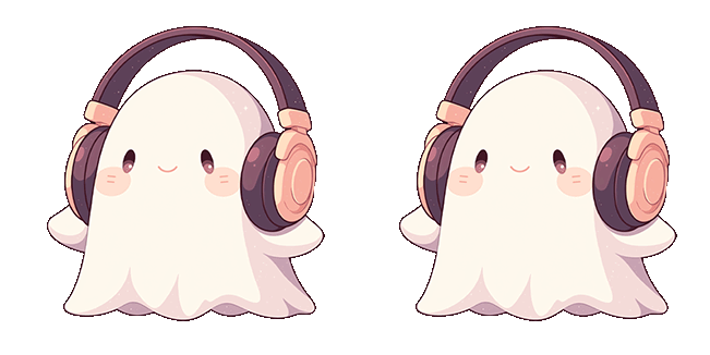 Kawaii Ghost With Headphones Animated Cursor