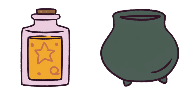 Kawaii Witch Potion Bottle & Cauldron Cursor