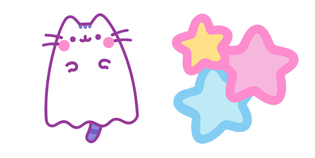 Cute Pusheen Ghost & Pastel Stars Cursor