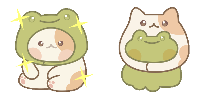 Cute Cat & Frog in Hat Animated Cursor