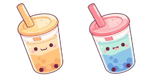 Kawaii Orange & Blue Bubble Tea Cursor
