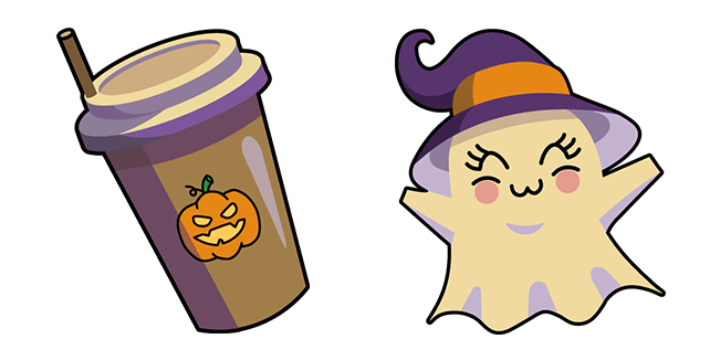 Halloween Cute Ghost & Pumpkin Cappuccino Cursor
