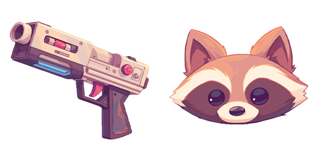 Cartoon Space Gun and Cute Raccoon Cursor