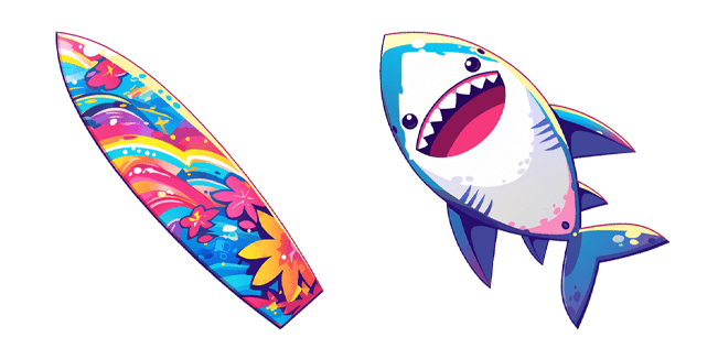 Colorful Surfboard & Smiling Shark Cursor