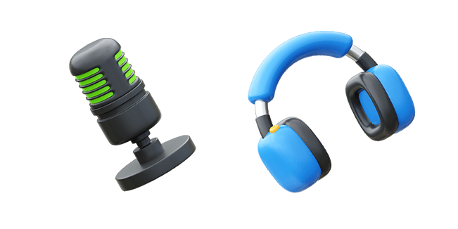 Black Microphone & Blue Headphone 3D Cursor