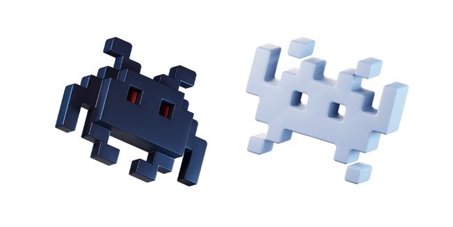 Black Space Invader & White Space Invader 3D Cursor