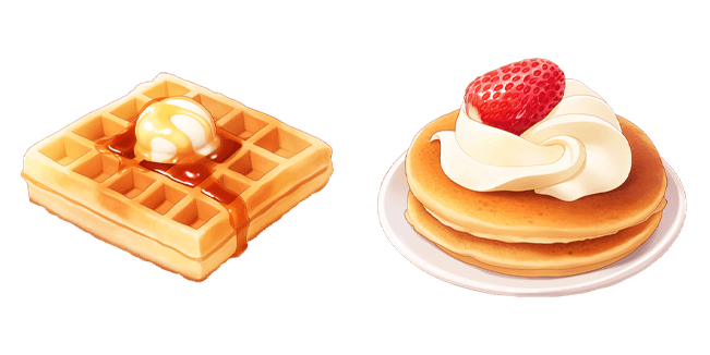 Waffle with Syrup & Strawberry Pancakes Cursor