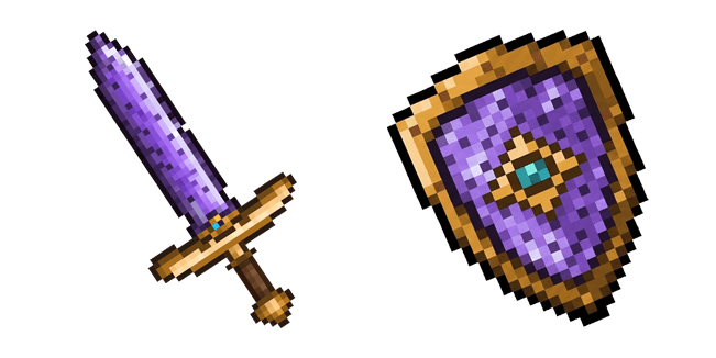 Pixel Art Amethyst Sword & Shield Cursor