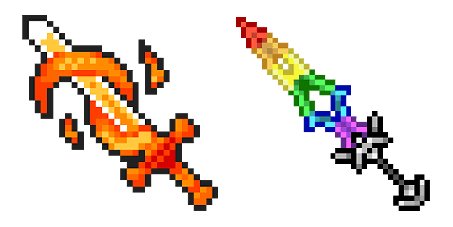 Minecraft Fire & Rainbow Swords Pixel Cursor