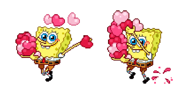 SpongeBob Throws Love Hearts Pixel Animated Cursor