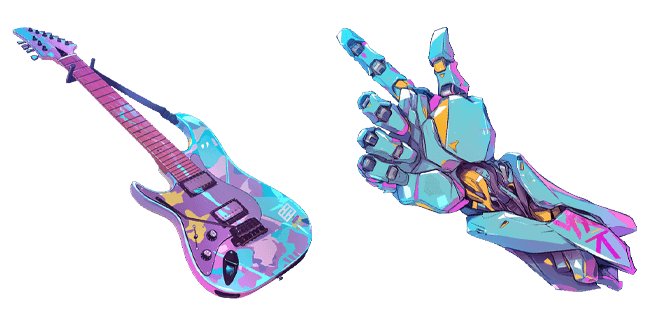 Cyberpunk Neon Guitar & Robot Hand Cursor