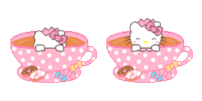 Hello Kitty in Cup Pixel Animated Cursor