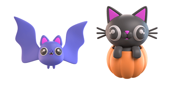 Halloween Cute Bat & Cat in Pumpkin 3D Cursor