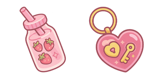 Strawberry Milk & Heart Keychain Cursor
