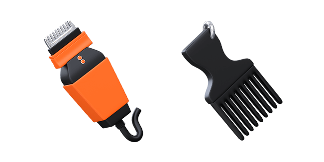 Head Trimmer & Black Fork Comb 3D Cursor