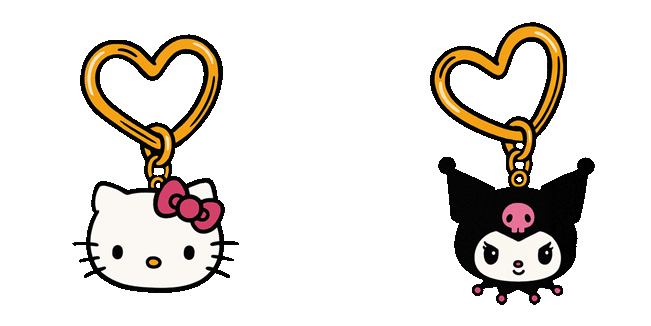 Hello Kitty & Kuromi Heart Keychains Animated Cursor
