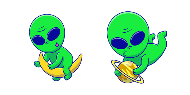 Alien Sitting on Moon & Floating With Planet Cursor