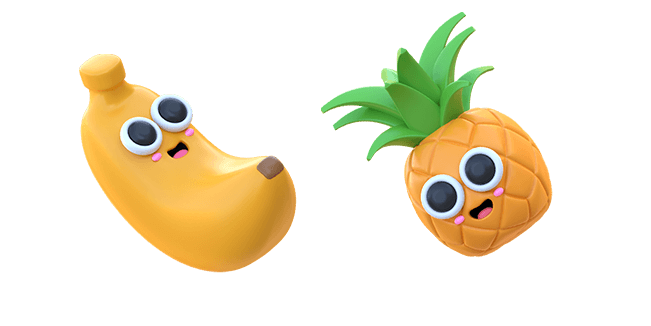 Cute Smiling Banana & Pineapple 3D Cursor